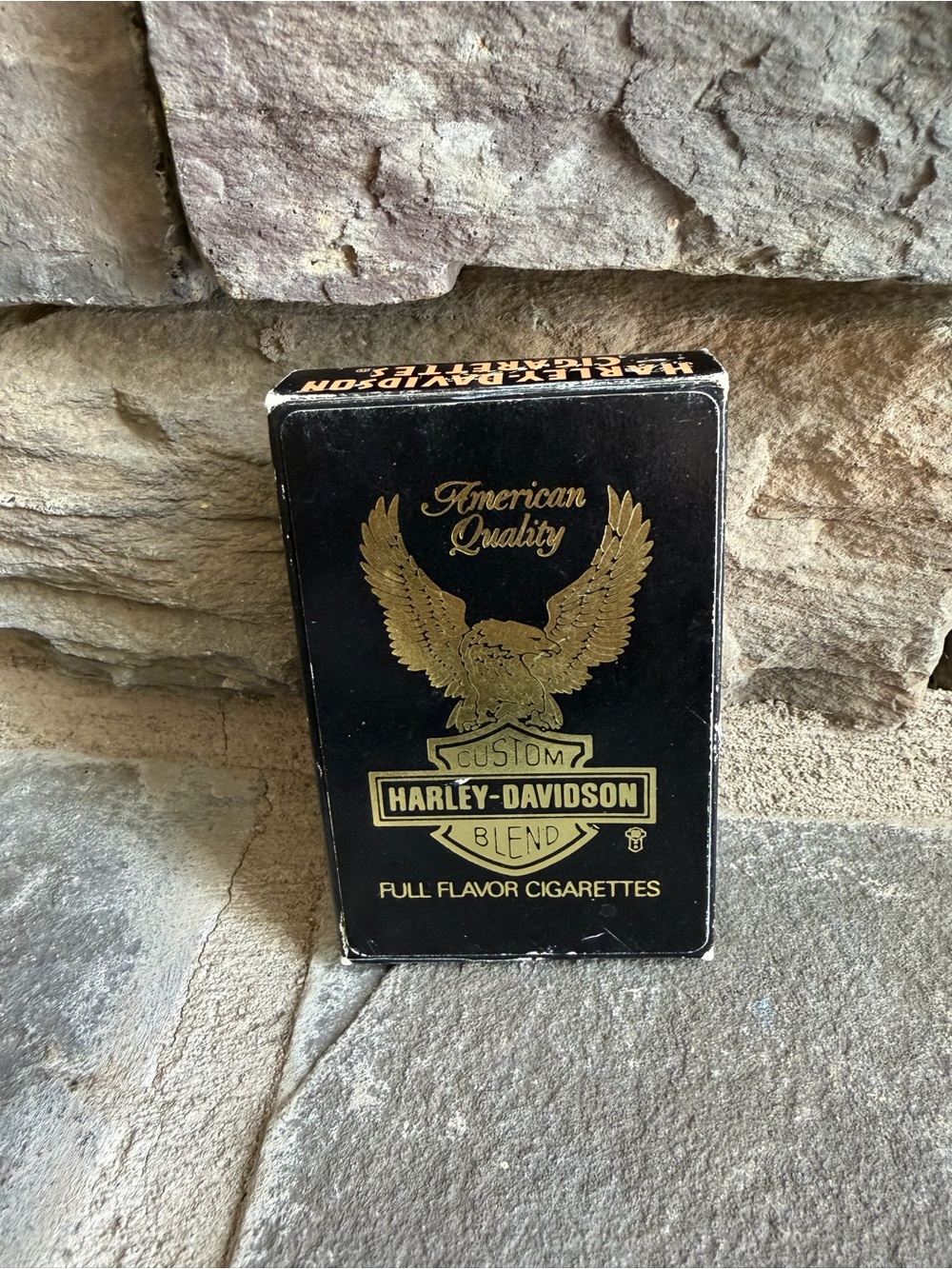 Vintage 1987 Harley-Davidson Black & Gold Playing Cards Box Cigarettes
